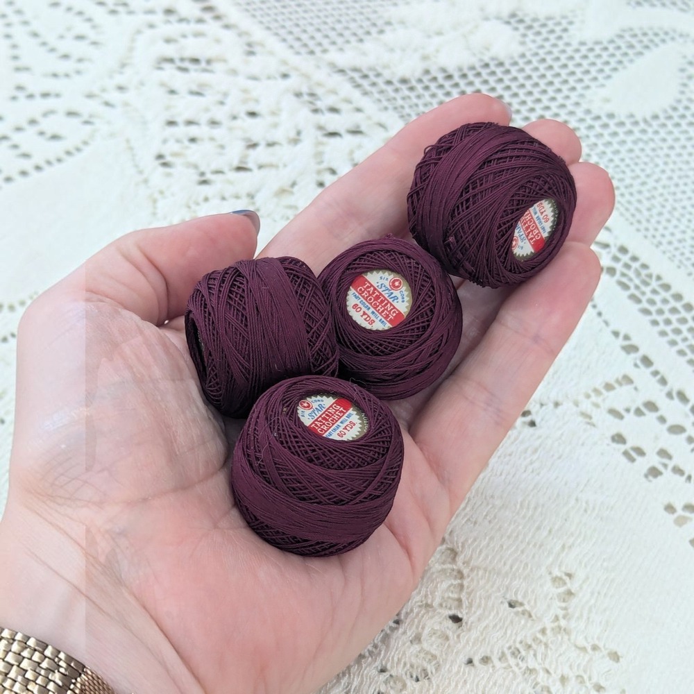 Vintage Tatting Crochet Thread Set 4 Burgundy Star Brand 60 Yds Each Cotton